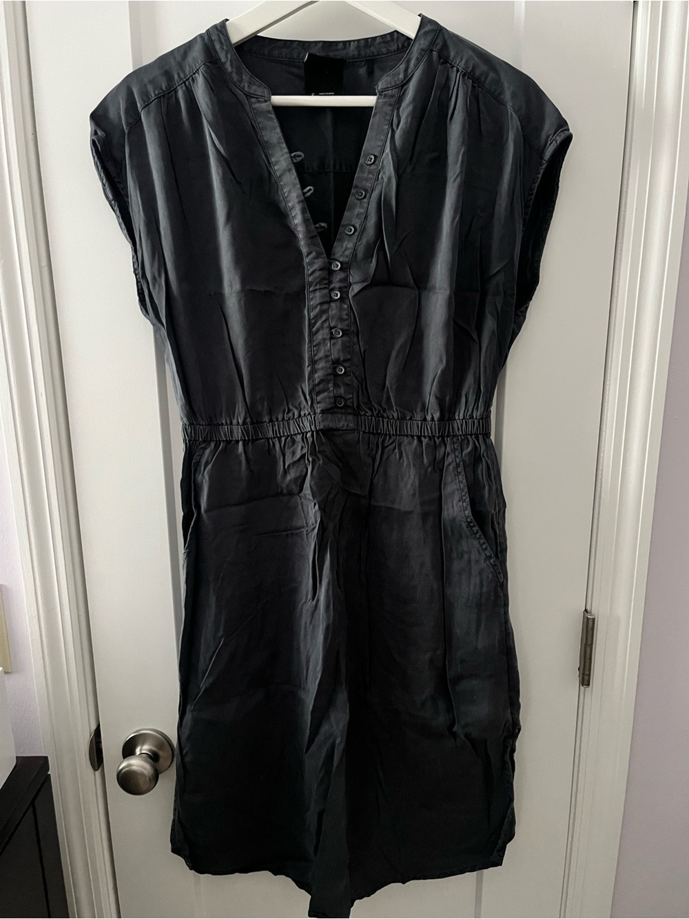 Prana Black/Gray Button-Front Midi Dress